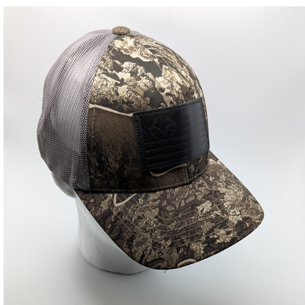 Realtree Camo Hunting Hat Cap Snapback Large Leather Flag Front Logo Casual Mens